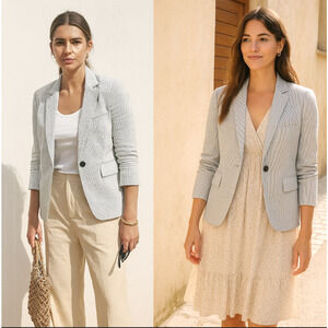 Veronica Beard 2 Seersucker $595 Cutaway Dickey Blazer Cotton Jacket Blue White